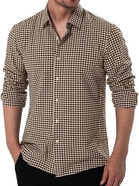 Men's Brown Gingham Button-Down Shirt